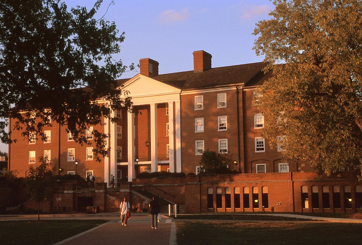 Photo of the front of Crawford Hall, located on South Green